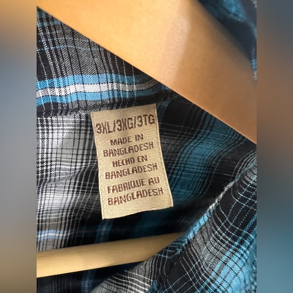 Wrangler Shirt Mens Blue Plaid Pearl Snap Western Button Up Size 3XL - Picture 5 of 11
